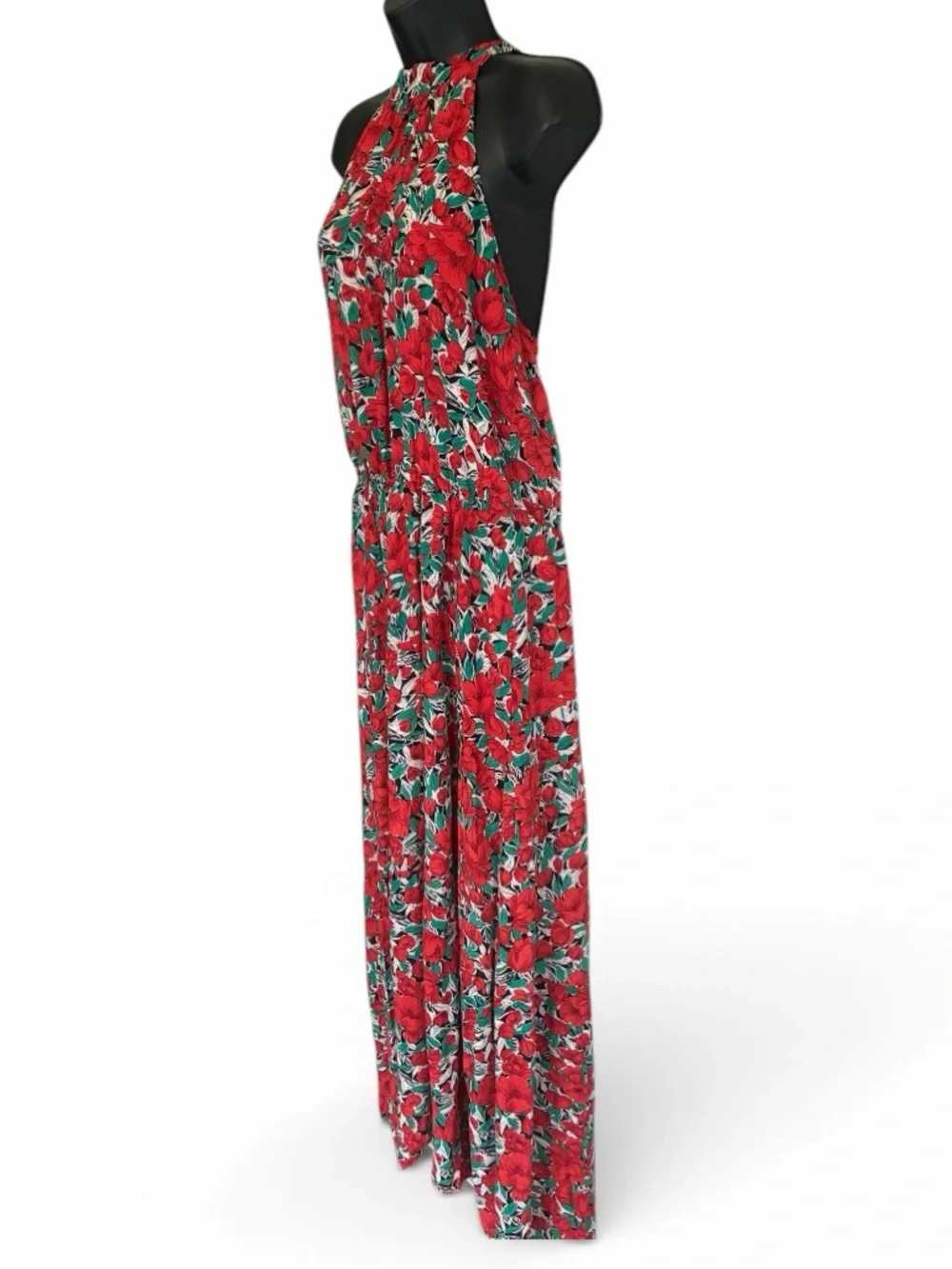 Bohochic Garden Party Red Floral Halter Maxi Summer Dress Size S/M - Picture 2 of 8